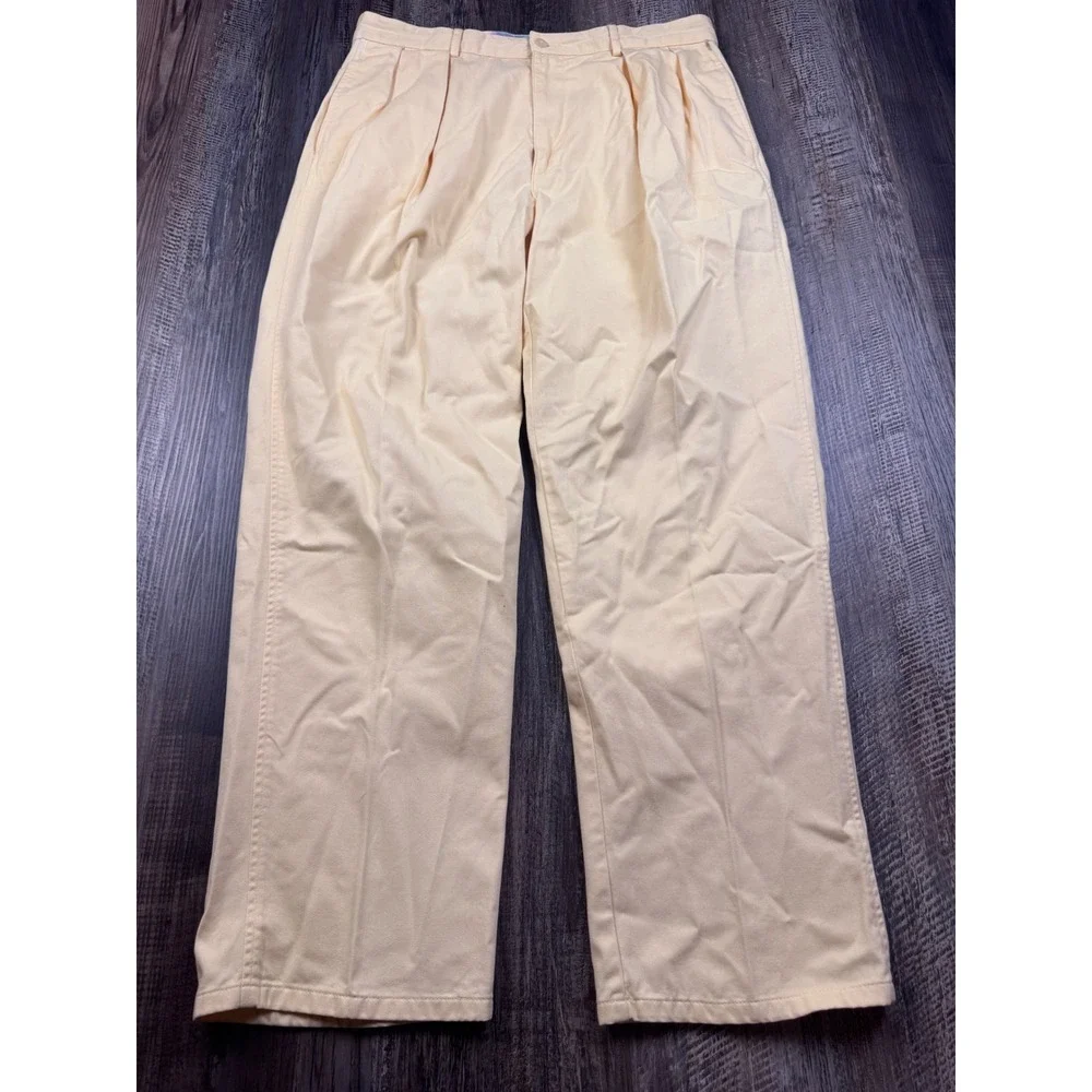 Polo Ralph Lauren Classic Golf Pant Mens 34x30 Yellow Pleated Cotton Chino Vtg
